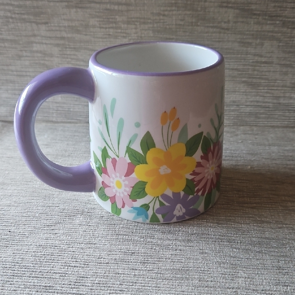 3 For $10 Floral Mug with Purple Handle